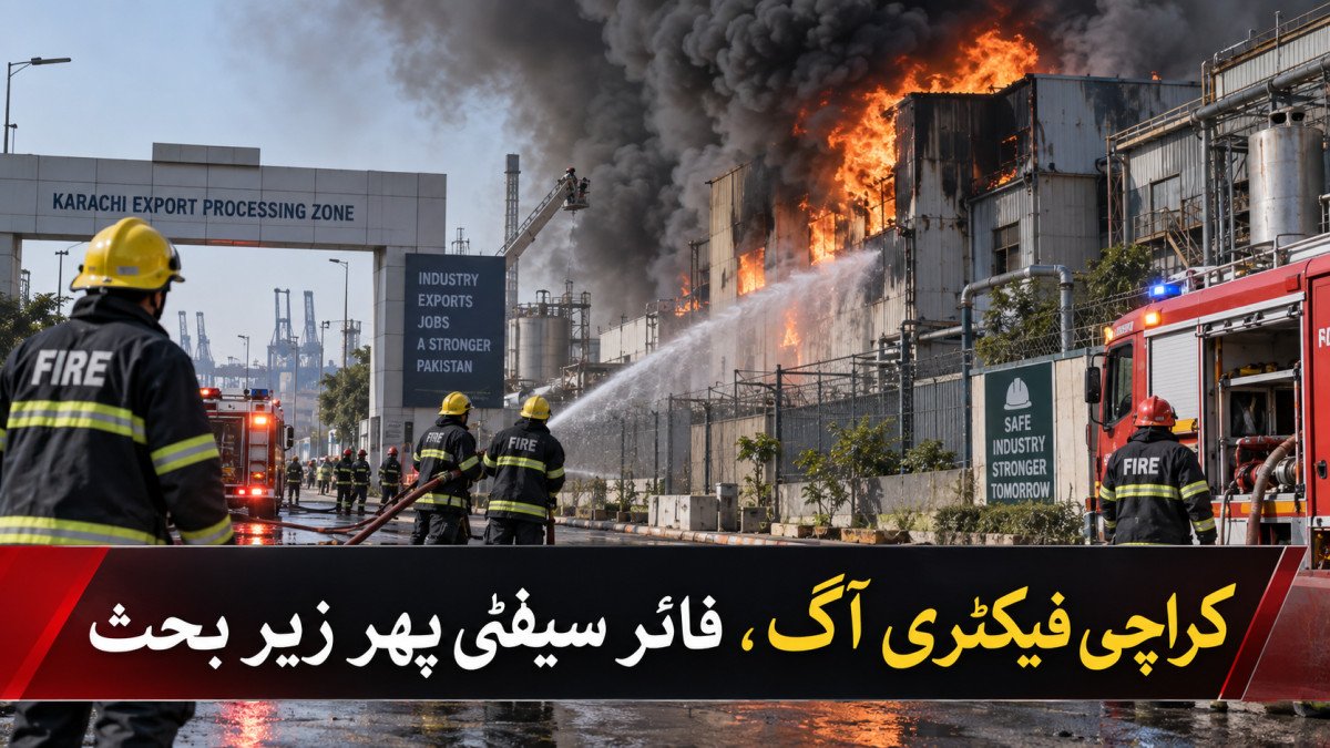 کراچی ایکسپورٹ پروسیسنگ زون کی فیکٹری میں بڑی آگ، صنعتی فائر سیفٹی پھر زیر بحث