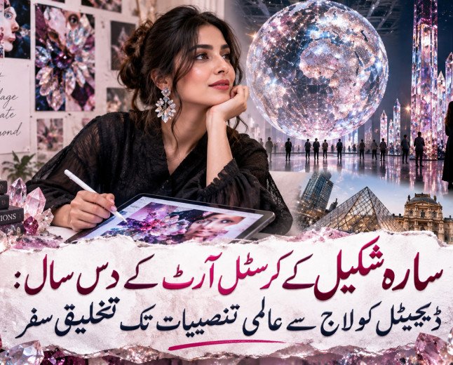 سارہ شکیل کے کرسٹل آرٹ کے دس سال: ڈیجیٹل کولاج سے عالمی تنصیبات تک تخلیقی سفر